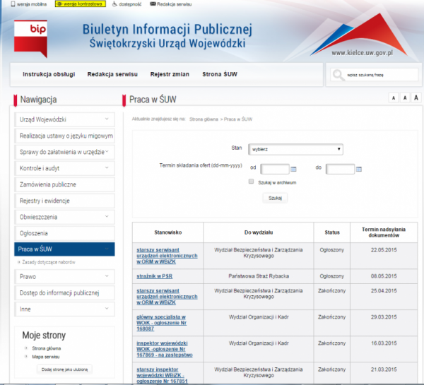 BIP Świętokrzyski Urząd Wojewódzki  - praca